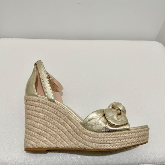 Kate Spade Tianna Espadrille Wedges Metallic Gold Leather Platform Sandals Pumps - Picture 12 of 16